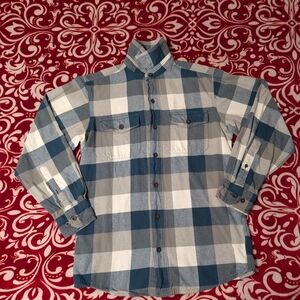 Men's Blue and White Plaid Shirt